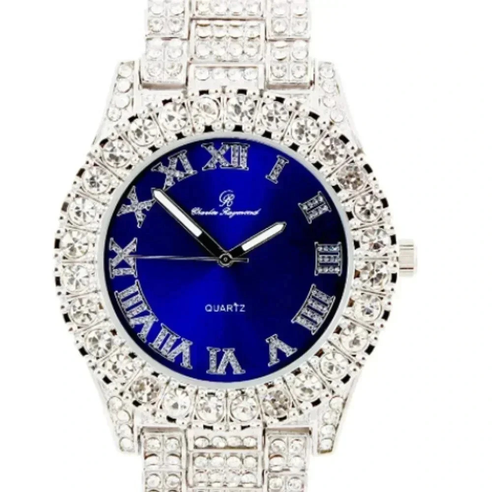 EXCLUSIVECB LUXURY BLUE DETAILED WATCH BLING UNISEX WATCH